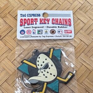 Mighty Duck Hockey Mask Keychain with Teal and Black